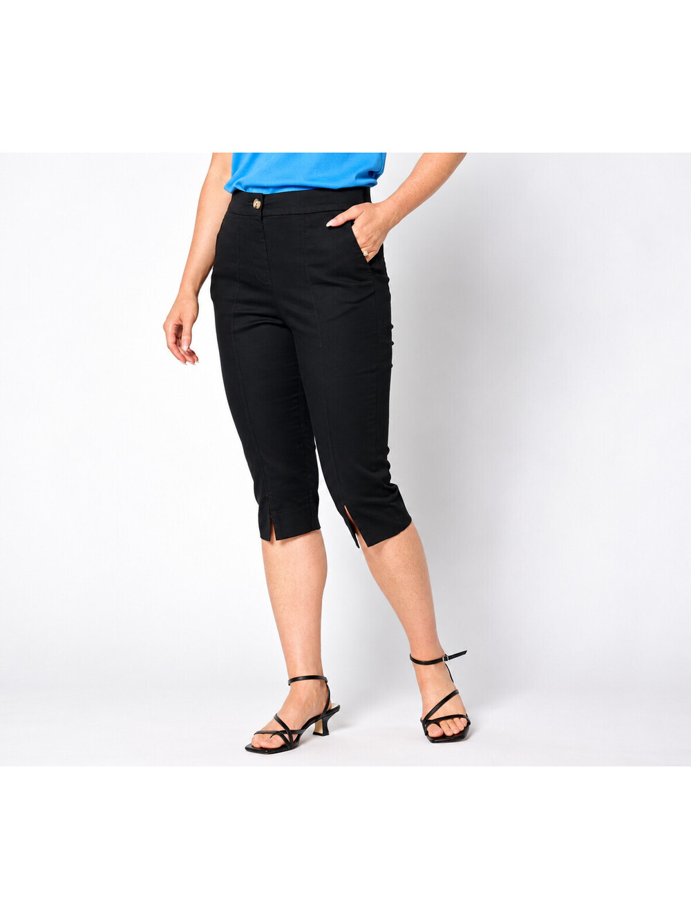 Isaac Mizrahi Live! Regular Brushed Sateen Pedal Pusher Pants Pitch Black, 10